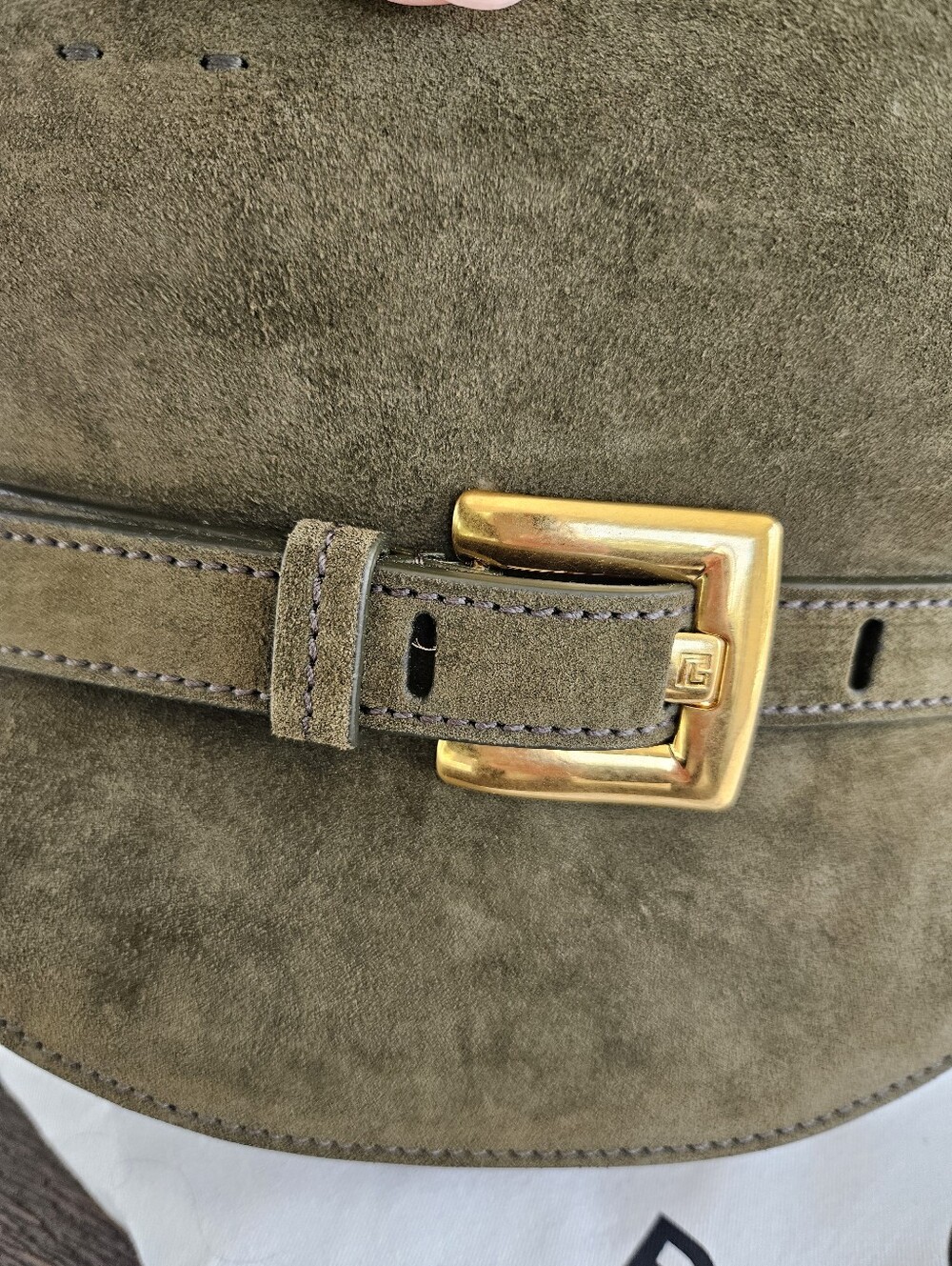 Balmain Khaki Shuffle Mini Belted Top Handle Suede & Leather NWT - Picture 10 of 13